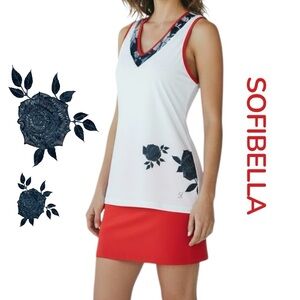 Sofibella Top White Black Rose Garden UPF50+ Tennis Golf Sleeveless Shirt Sz S